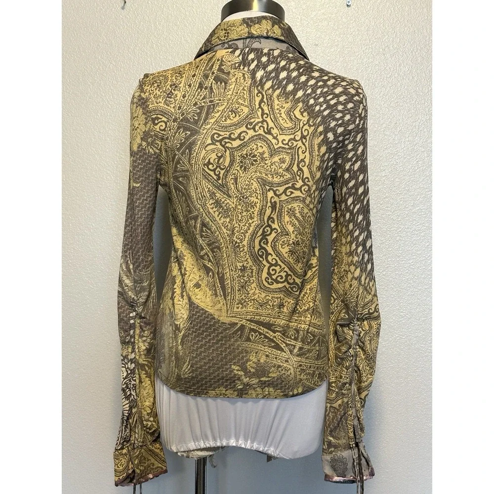 VTG Roberto Cavalli Class Ruched Sleeve Top Womens 46/10  Italy Y2K Maximalist - Picture 7 of 12